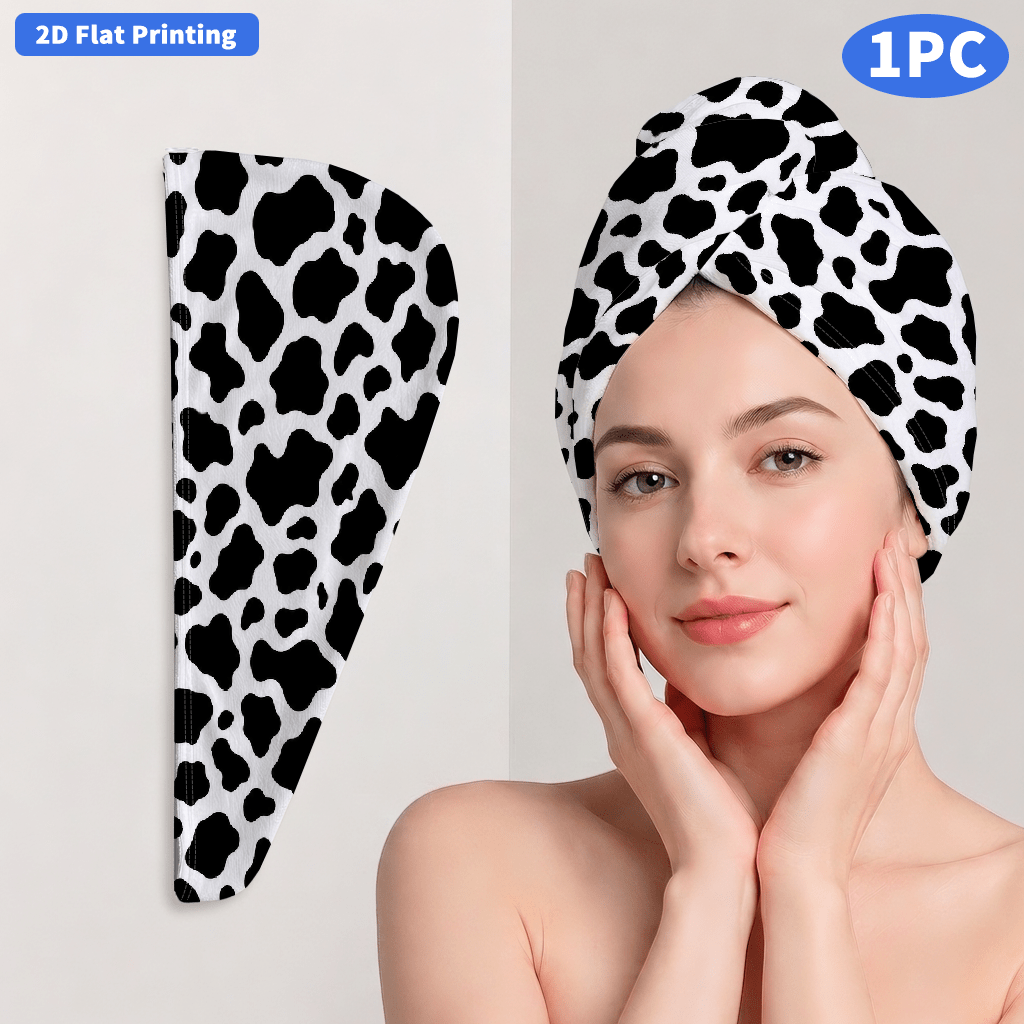 TEMU 2d Flat 1pc Hair Drying , Black And Print Theme, High Absorbency Shower , Hair Wrap For Bathing And Hair Care, 2d Flat