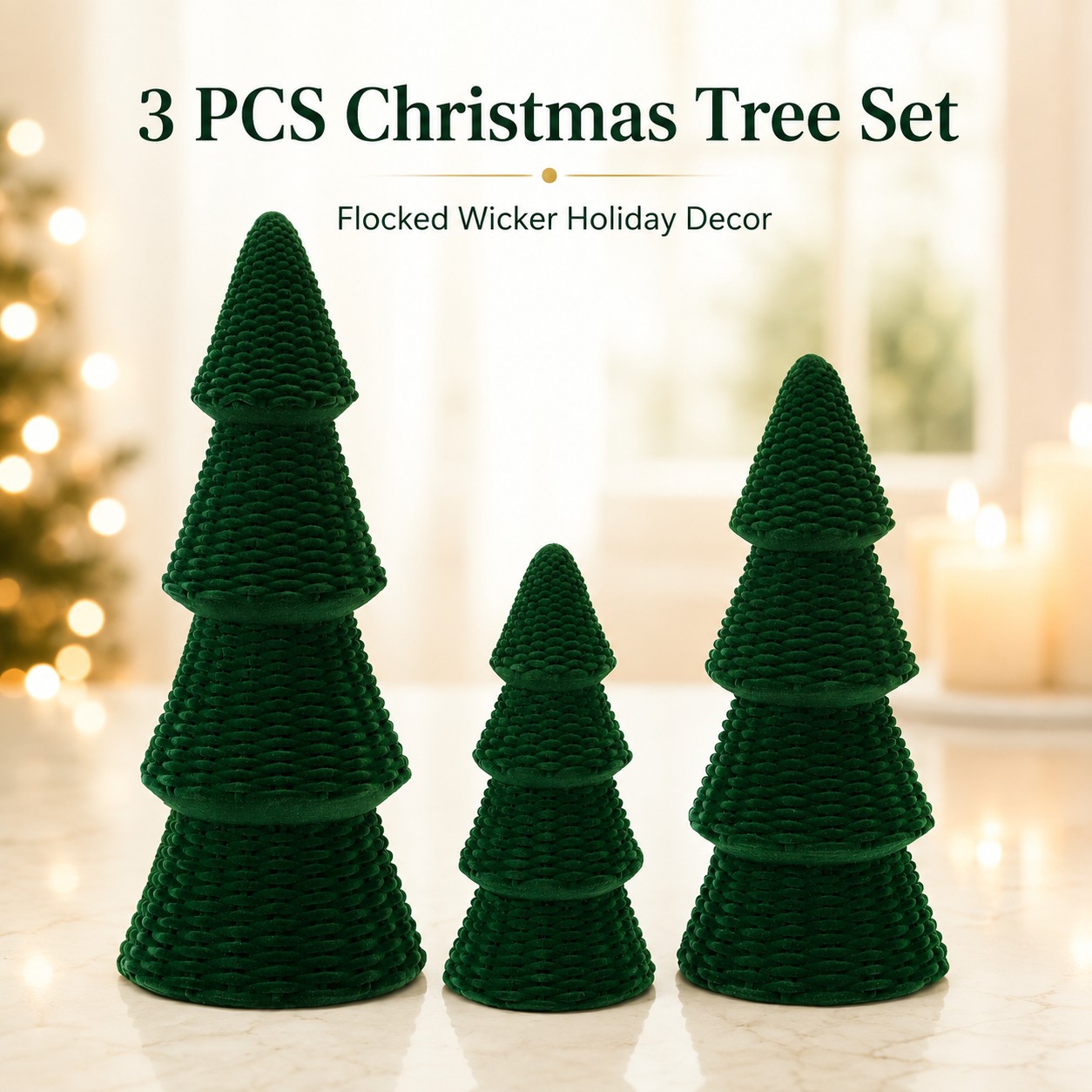 TEMU 3pcs Green Christmas Tree Decorations, Velvet Woven Mini Tabletop Xmas Trees Set, Rustic Farmhouse Holiday Decor For Mantel Fireplace Shelf,
