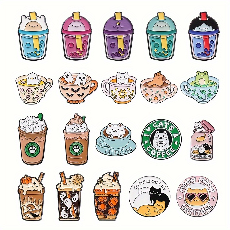 TEMU 20pcs Cute Enamel Brooch Pins Set- Cartoon Animal& Bottle Shapes- Perfect Gift For Friend , Fashionable Clothing Accessories Festival And Holiday Clothing Backpack Hat Badge Accessories