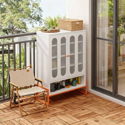 modern minimalist double door shoe cabinet adjustable mesh doors high hollow storage cabinet compatible with robotic vacuum cleaners vintage style mixed color