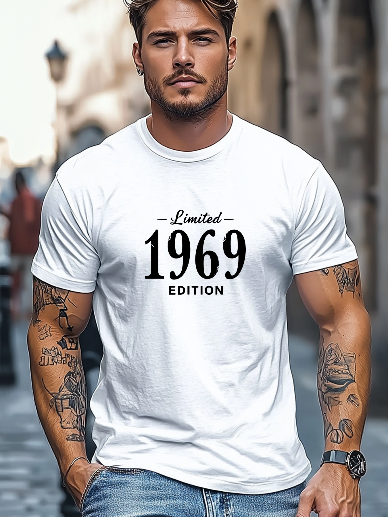 T-shirt Uomo 180g In Cotone 100% Con Stampa Vintage Limited Edition 1969, Girocollo Traspirante E Confortevole, Maglietta Retro Estiva Casual_viptrois.com