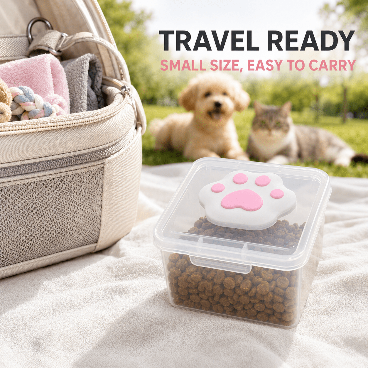 TEMU Portable Pet Food Storage Box, Transparent Paw Design Container With Lid, Compact And Treat Organizer For Walking, Camping, Road Trips And Daily