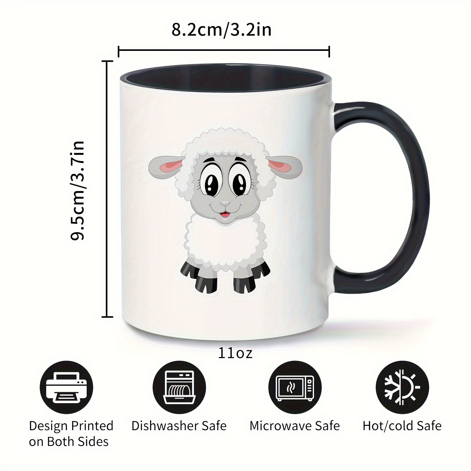 11oz insulated ceramic sheep coffee mug reusable cute cartoon   with glossy   hand wash only perfect gift for   christmas halloween thanksgiving easter hanukkah multipurpose kitchen dining cup holiday drinkware   illustration durable drinkware details 4