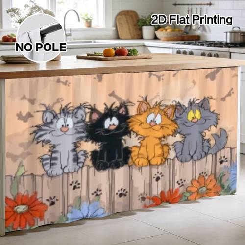 2d flat flat flat of cartoon cat themed curtain and cabinet featuring a fence made from polyester for it a rod pocket for suitable for bedrooms