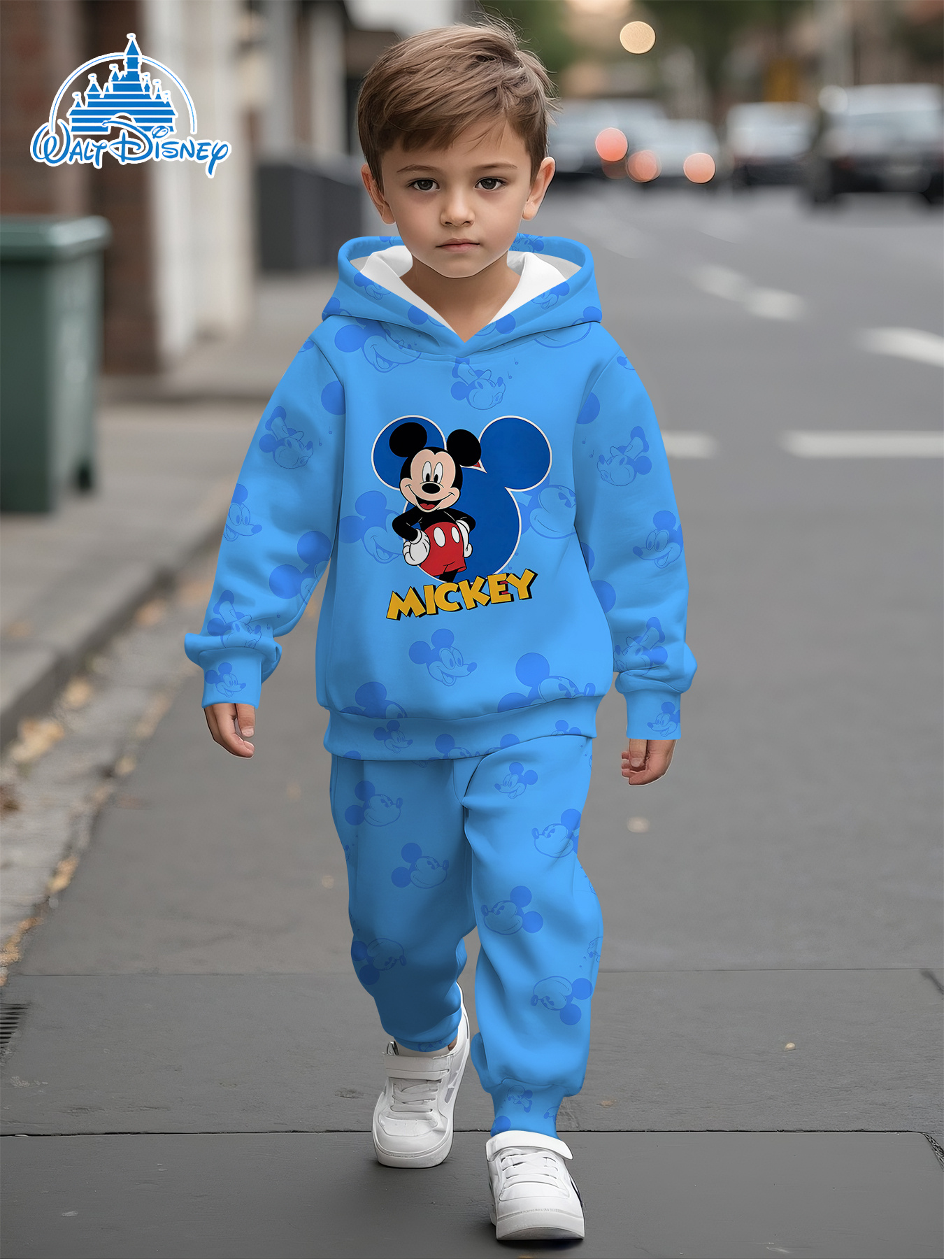 2-delige kinderset met Disney Mickey Classic beeld-thema 3D-printdesign, lange mouwen hoodie en joggingbroek set, een cadeau voor kinderen. Gemaakt van comfortabel materiaal, geschikt voor herfst en winter, casual sportkleding set, perfect voor buiten
