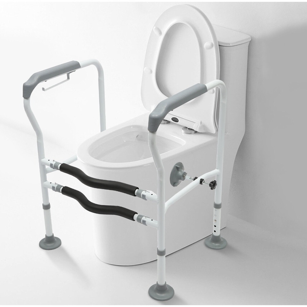 Image of Toilet Safety Rails For Bathroom Safety Frame For, Pregnant, Disabled, Toilet Safety Frame And Rail Floor-standing, Adjustable Length 23.6-25.6 Inches, Adjustable Height 25.6-30.7 Inches