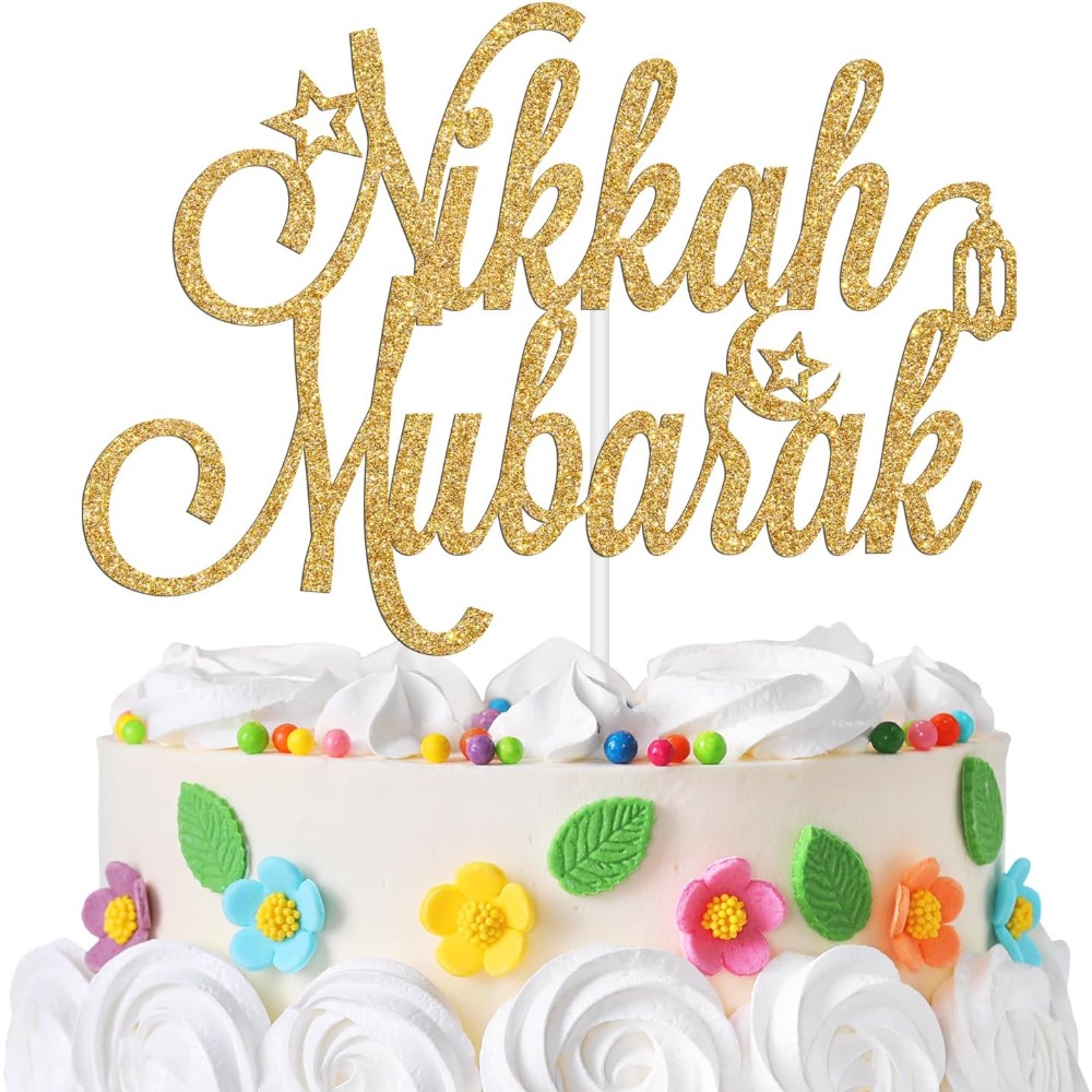 1pc Nikkah Mubarak Cake Topper, , Urdu Nikkah, Glittery Wedding/ Engagement/ Dulhan/ Party Decorations