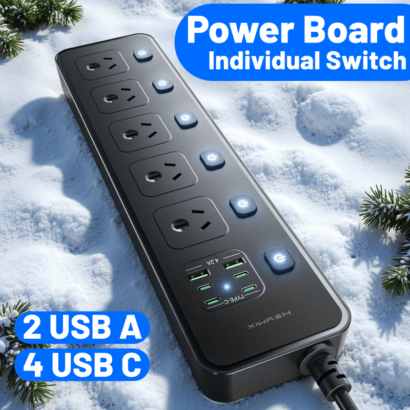 TEMU Heymyth Protected Power Strip With Separate Switches, 3250w Extension Board Equipped With 5 Ac Sockets, 4 Usb-c Ports & 2 Usb-a Ports, 1.6m Long