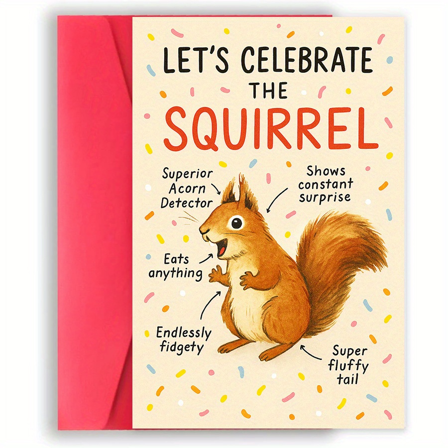 TEMU 1pc Humorous Squirrel Greeting Card With Cartoon-style Squirrel Design - " The Squirrel" Theme, Birthdays, Thank You Notes, Or Gift, Squirrel