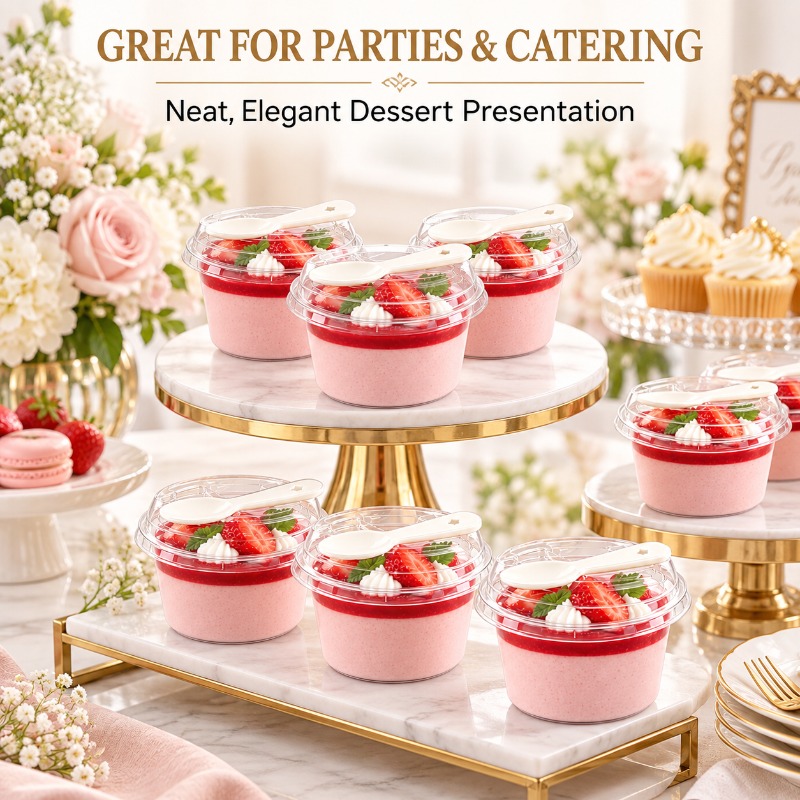 141pcs Mini Round Pudding Cups Set with Lids and Spoons