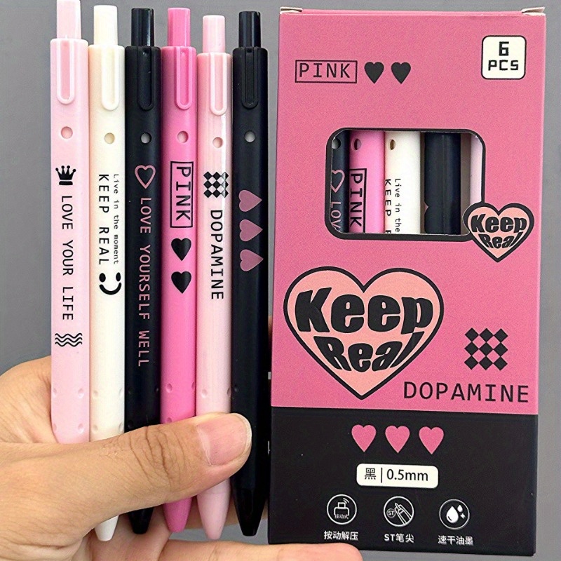 6pcs Heart-shaped Click Pens, 0.5mm Black Exam Pens, Valentine's Day Gift, Holiday Gift