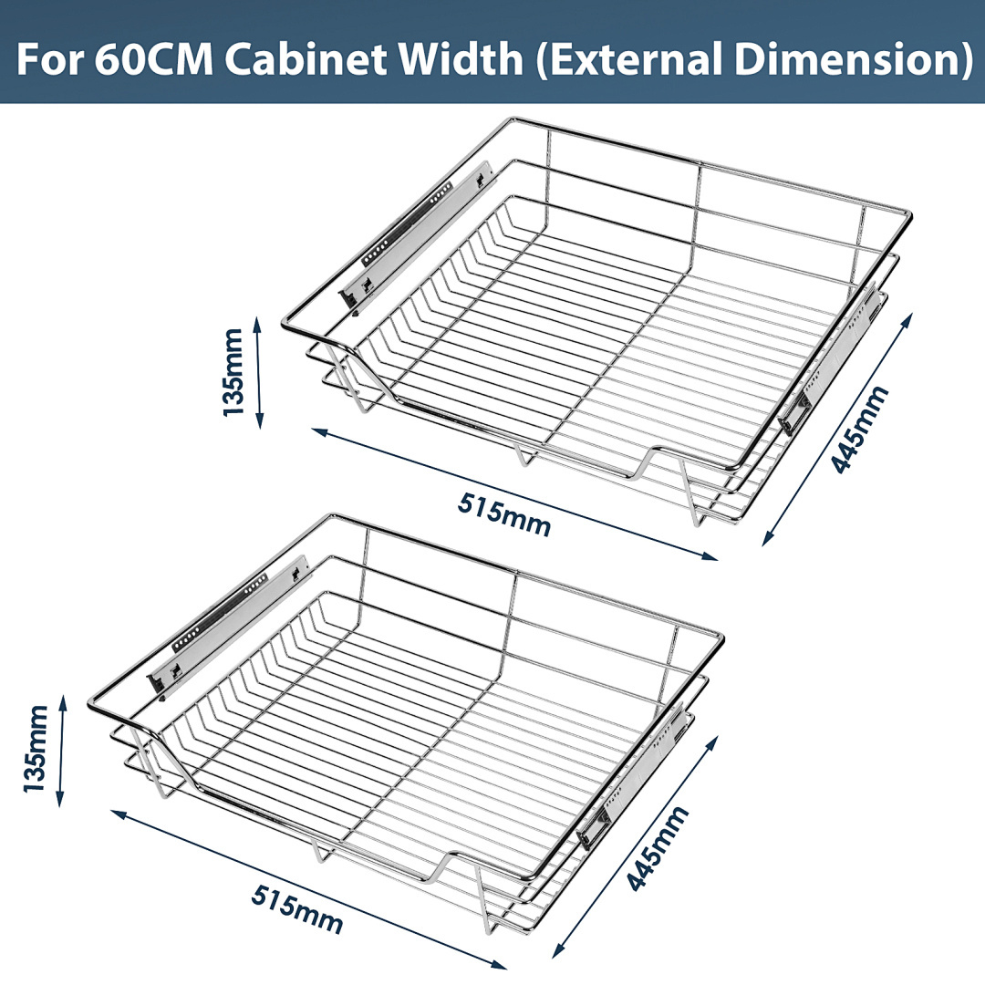 TEMU 2X Cajón Telescópico de Cocina, Estantes de Almacenamiento Cromados Extraíbles para Gabinete de Cocina de 30 40 50 60 Cm, Cajón de Cocina,