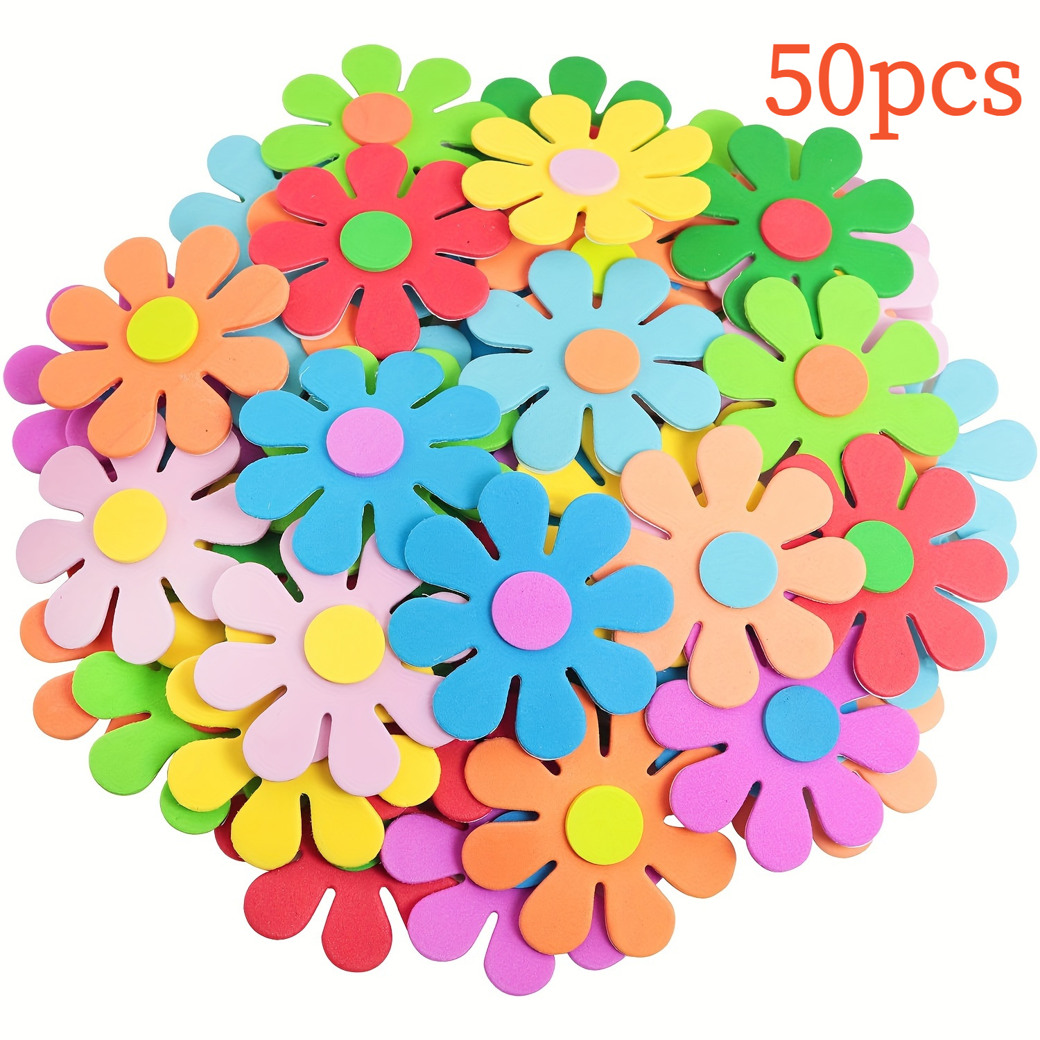 Image of 50pcs Vibrant Rubberized Flower Stickers With Adhesive Backing - Hexagonal Floral Wall Decals For Classroom, Stage, And Home Decor Crafts, Flower Wall Stickers For Halloween And Christmas