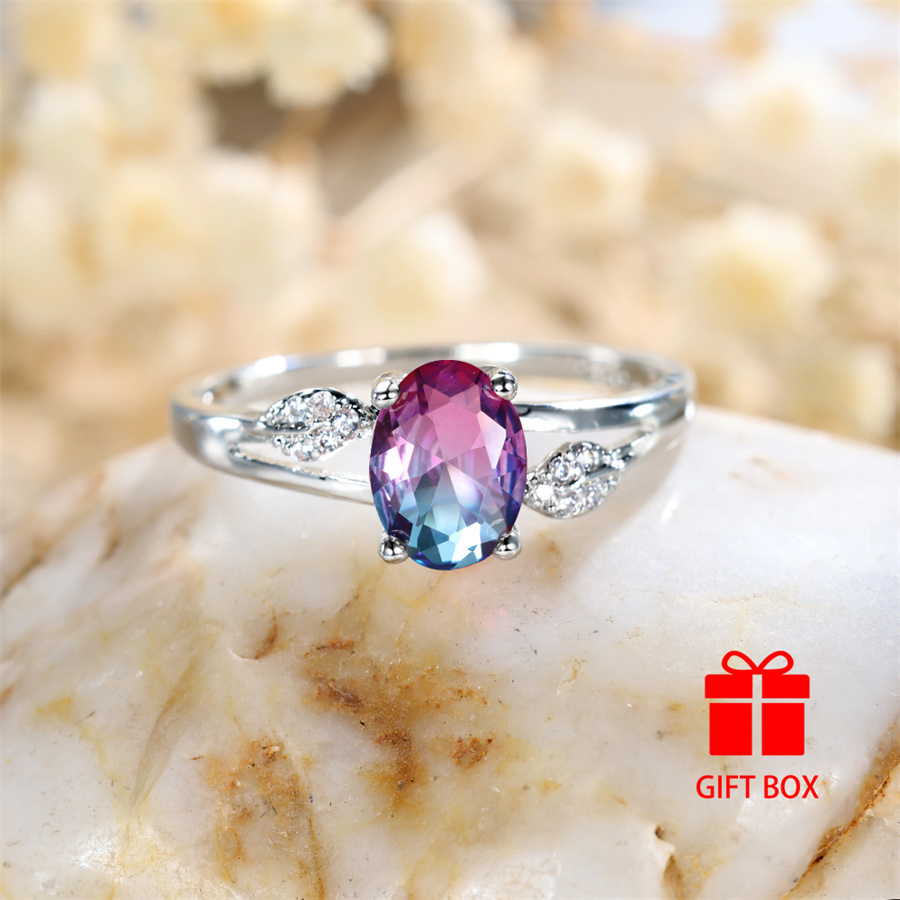 Rose Red Oval Ring with CZ, Durable & Sparkling
