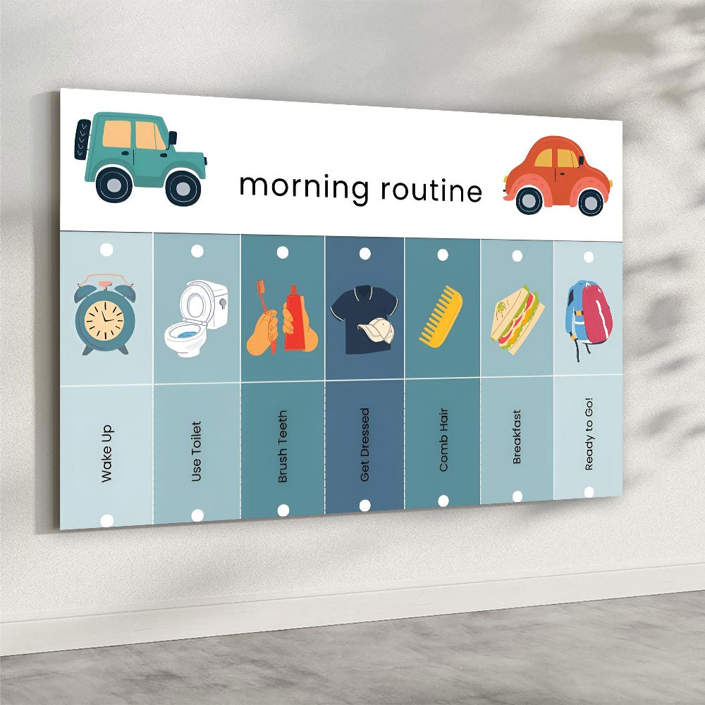 TEMU 2d Flat, 2d Flat, Posters And Prints 1pc Canvas Painting Wall Art Unframed, Flip Routine Chart, Bedtime , Toddler Chore Chart, Visual Schedule