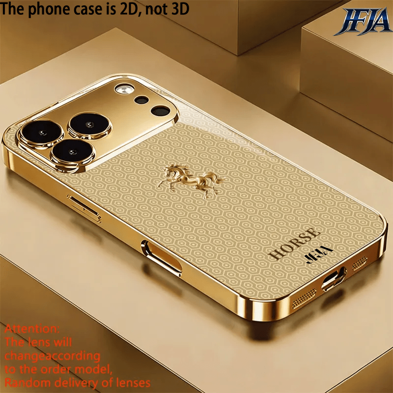 phone case 1pc random 2d flat   brown diamond pattern electroplated golden tempered glass phone case suitable for iphone x 11 12 13   17 18     offering anti drop