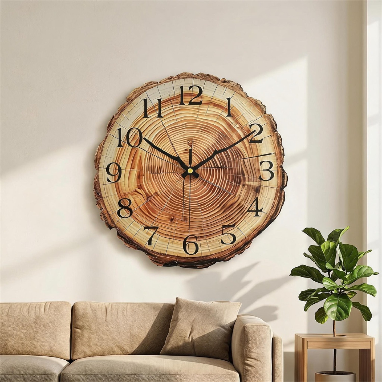 Image of 30x30cm Wooden Wall Clock - Classic Round Design, Lightweight Construction; Suitable For Home Decor In Living Room, Bedroom, Kitchen, And Office