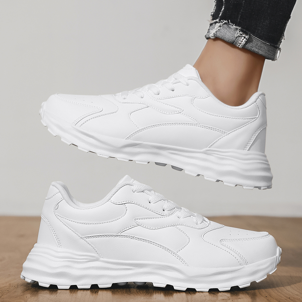 

Men's Trendy Solid Sneakers, Comfy Non Slip Lace Up Casual Shoes For Men's Outdoor Activities