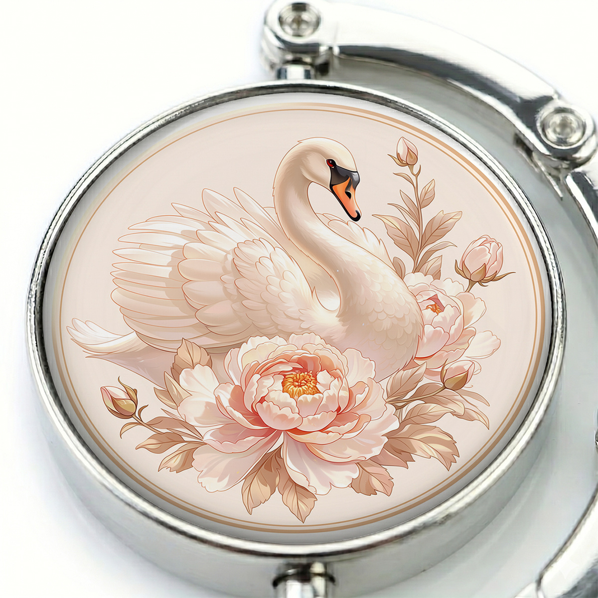 TEMU 2d Flat, 1pc Swan & Rose Decorative Hook Suitable For Women' Gifts, Foldable Portable Bag Hanger With Swan Rose, Tabletop Desktop For Handbags,