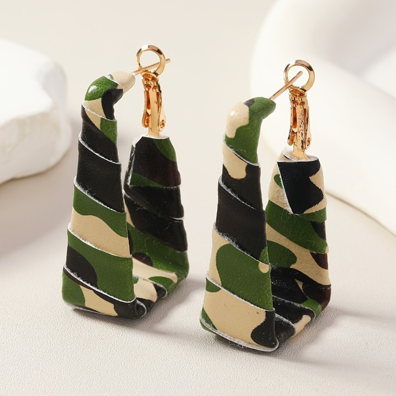 TEMU 1 Pair Bohemian Vintage Camo/ Leopard Print Rectangular Hoop Earrings, Handmade Wrap Alloy Dangle, Fashion Jewelry For Daily & Gift Occasions