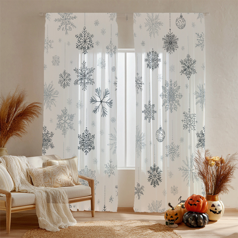 TEMU 2pcs Winter Window Curtains - Semi- Filtering Window Drapes With Snowflake Pattern, Transparent Window Treatments For Living Room, Bedroom,