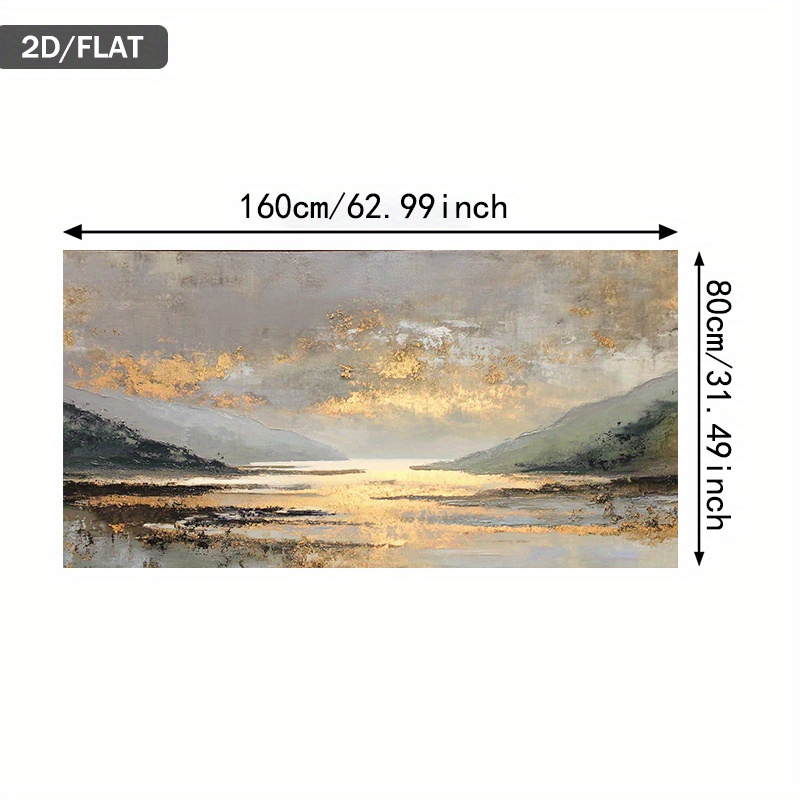 TEMU 2d Flat, 2d Flat, Modern Abstract Canvas Art Featuring Golden On A Calm Lake, Measuring 31.49 By 62.99 Inches Or 80 By 160 Centimeters. This
