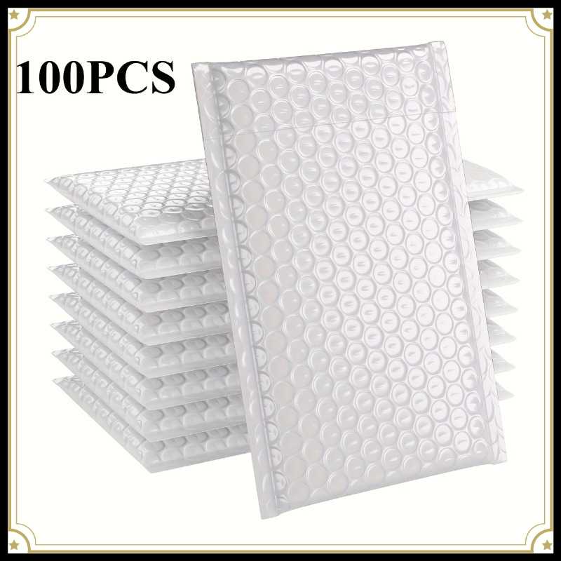 TEMU 100 White Pe Bubble Envelopes, Self-adhesive Padded Mailing Bags, Shockproof Cushioning Bags For Mailing And Packaging Of Small Items