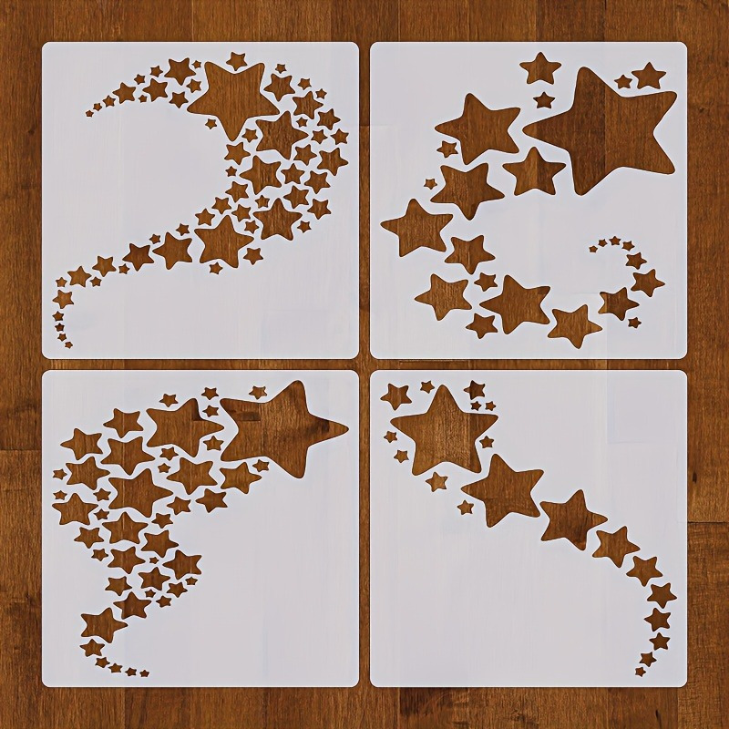 Image of 4pcs Irregular Star Stencil Set—washable And Reusable—durable Pet Cream White Template—suitable For Diy Home Decor, Wall Graffiti Art, Stone, Wood, And Paper Crafts