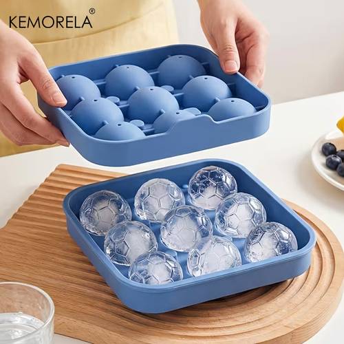 9 hole silicone soccer ball cube of ice tray with lid round ice ball mold for whiskey cocktails and flexible for and sports themed parties