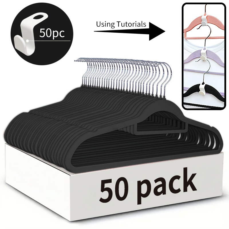 TEMU 100/50pcs Premium Velvet Hangers, Non-slip Flocked Felt Hangers, Sturdy Hangers With 360° Rotating Hooks, Heavy-duty Hangers For Thick Clothing,