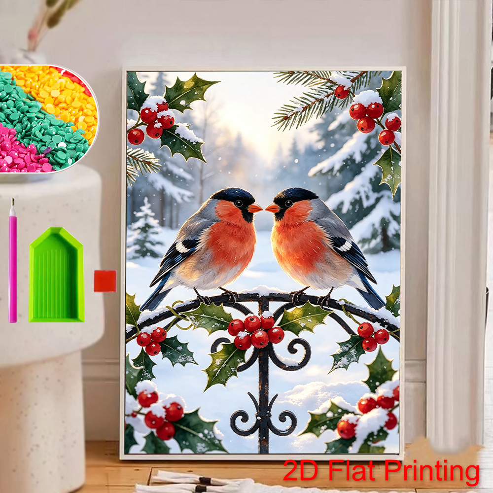 TEMU Kit de Peinture Diamant 5D Hiver Noël Oiseaux, Ensemble Complet d'Art Diamant Rond, Mosaïque de Diamant, Convient aux Débutants Adultes et aux