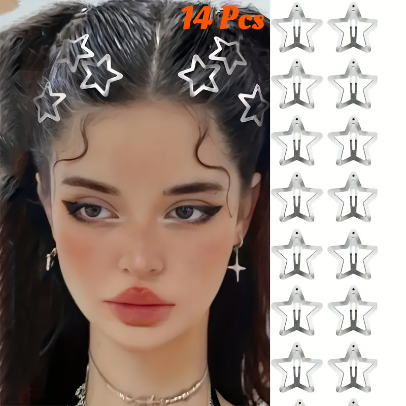 E-shop 14-teiliges Haarspangen-Set aus Eisenlegierung in Sternform – Multifunktionale Y2K--Haarspangen, geeignet für stilvolle Frisuren, kann zur
