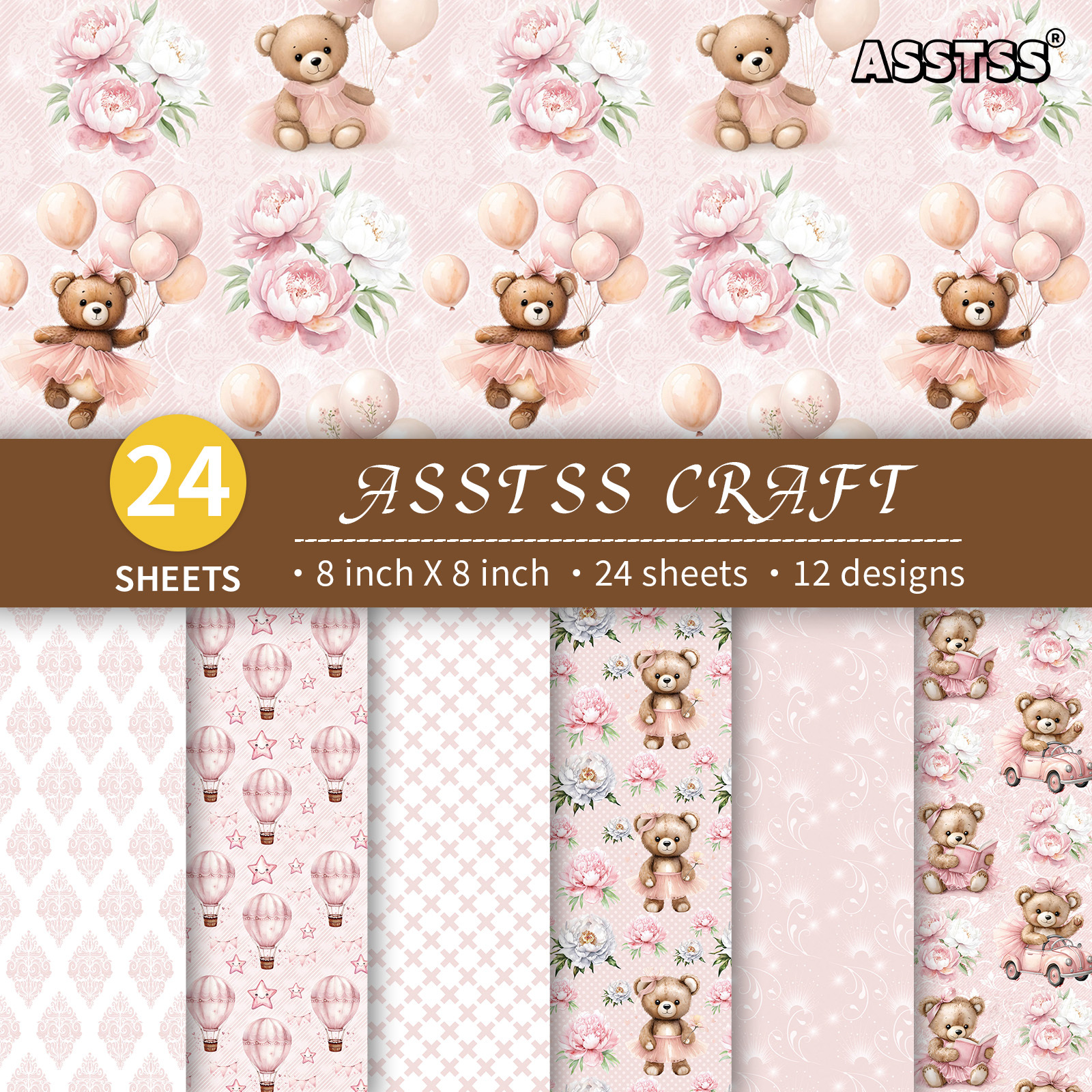 TEMU Bloc de papier de scrapbooking ASSTSS pour bébé fille de 24 feuilles, adapté pour journaling, collage, art et loisirs créatifs - Papier cartonné