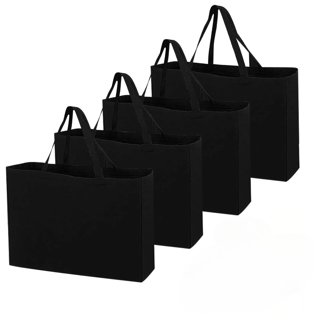 TEMU Pack Of 4 Bags Black Bag Large Shopping Bag Large Bag Large For Painting For Laundry Sports Shopping Reusable