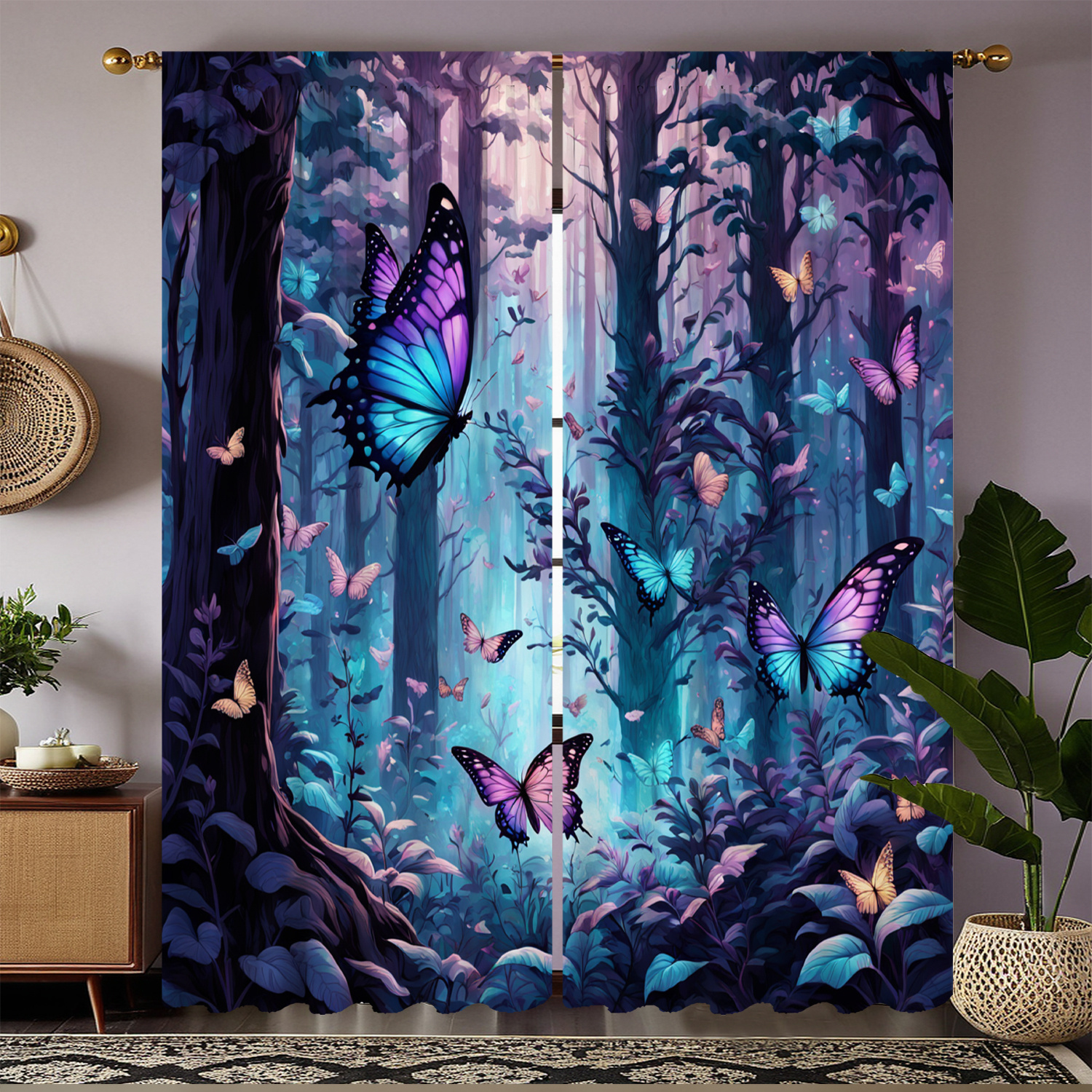 TEMU 2pcs Forest Pattern Curtains, Decorative Window Drapes, Window Treatments For Bedroom Living Room, Home Decoration, Room Decoration