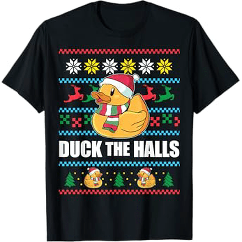 

1pc Duck The Christmas Meme T-shirt - 100% Cotton, Crew Neck, Slight Stretch, , Patterned Print, Regular Fit, 180g/m2 - Tee For , S-xxxl