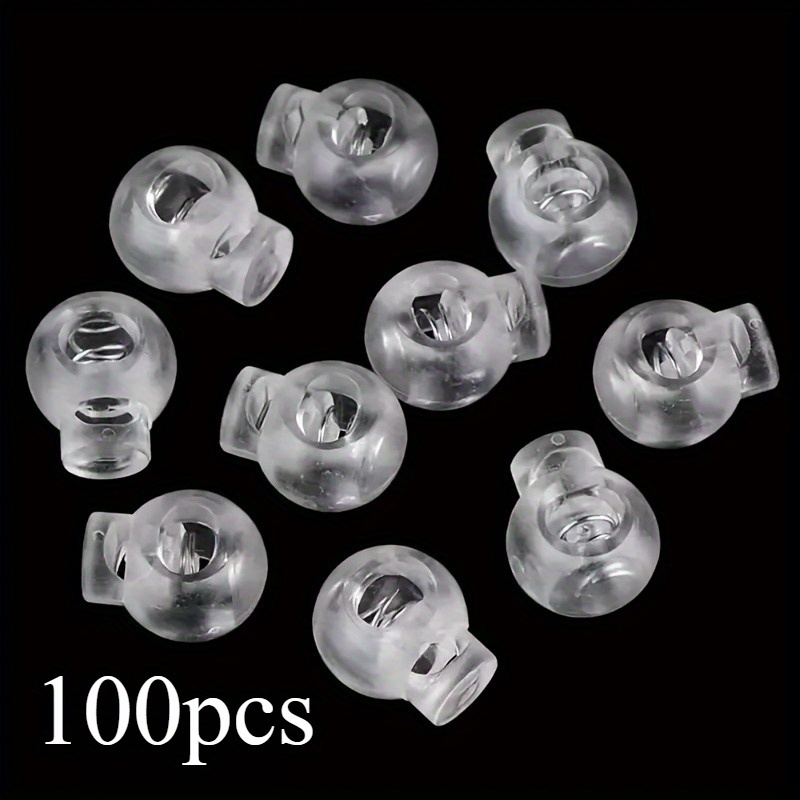 100 transparent plastic adjustable spring buckles secure fasteners for clothing hats and bags adjustable tension cord locks spherical design multi functional fasteners fashionable buckles smooth mechanism drawstring adjusters apparel brand