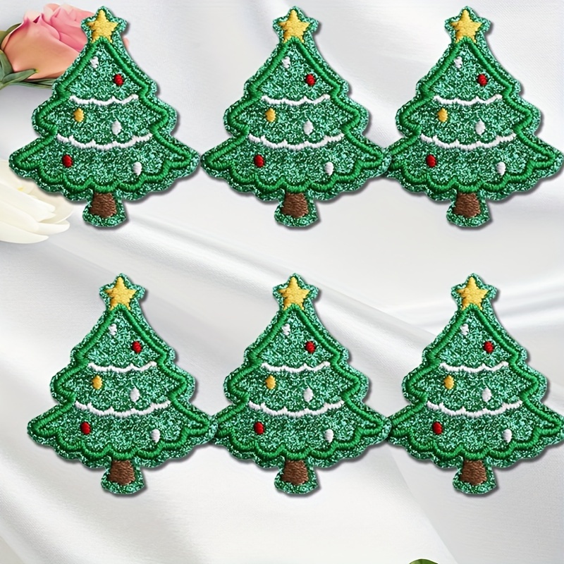 TEMU 6 pezzi di toppe ricamate ad albero di Natale, adatte per fai da te su abbigliamento, e borse, toppe decorative termoadesive/da cucire