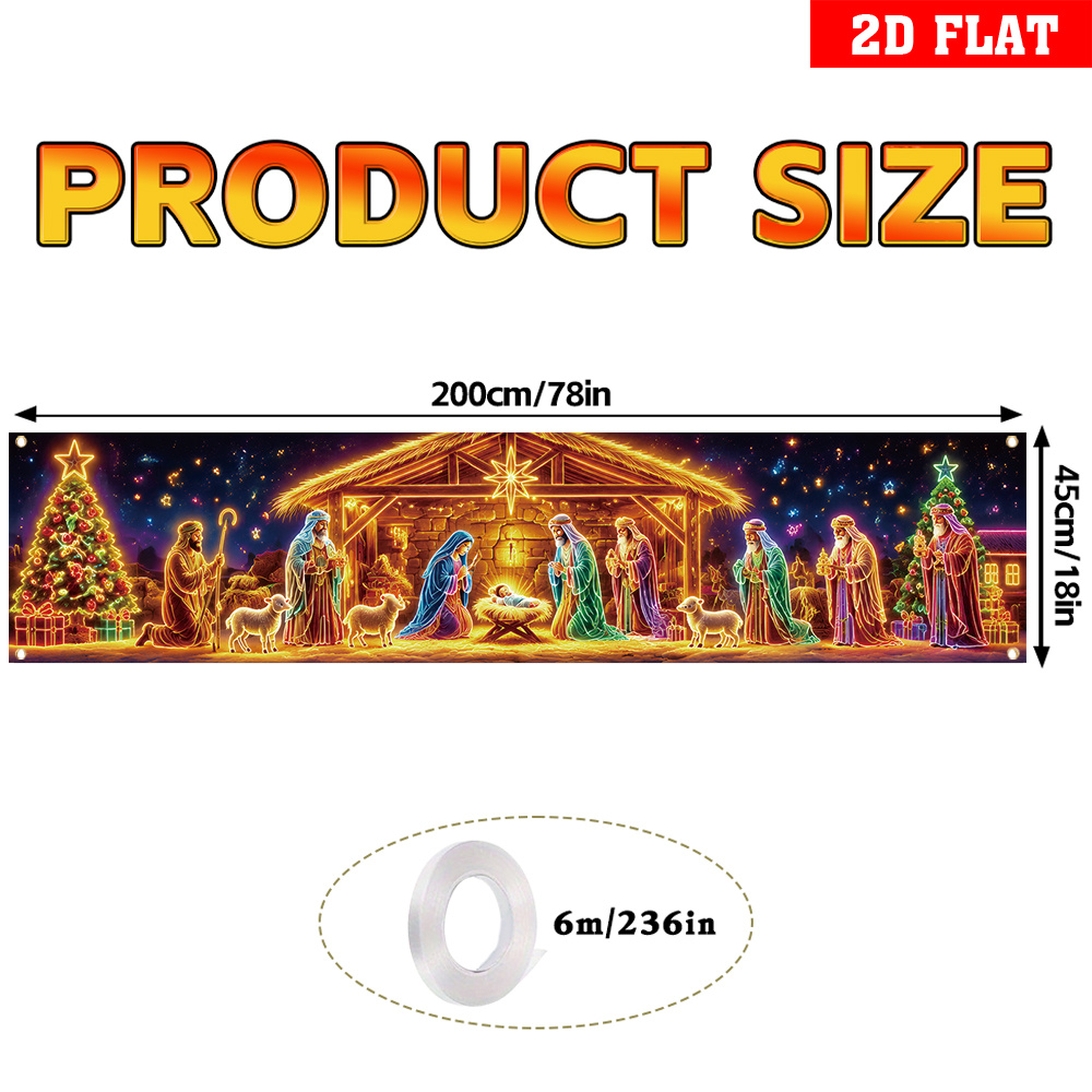 TEMU Bannière de la 2D Plate, 1 pièce, Activée par UV, Convient pour la Décoration de Noël et du Réveillon du Nouvel An - UV Convient pour Cour,