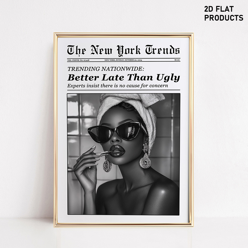 TEMU 2d Flat, 2d Flat, Single Piece, Frameless Canvas Print Featuring ' Than Ugly' As A Makeup-themed Newspaper Wall Art Poster Or Canvas. This Fun