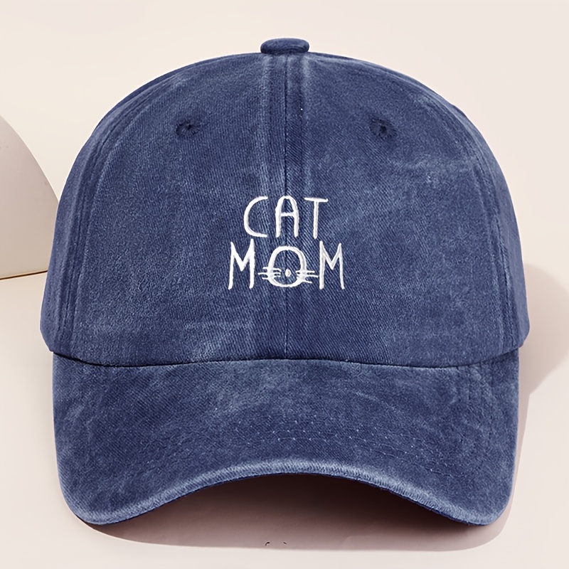 TEMU Casquette de baseball brodée CAT-MOM pour femme, chapeau d'extérieur rétro unisexe et élégant, casquette à visière tendance et polyvalente,