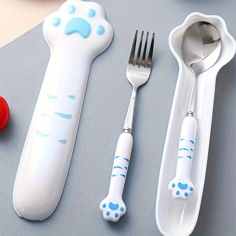 2pcs stainless steel outdoor cutlery set with cute paw-shaped case - portable & reusable forks & spoons with ergonomic handle,   print & heart cutouts for camping, picnic, travel - durable & hygienic, compact & lightweight, ideal for hiking, beach, outdoor dining - stylish & functional tableware for pet lovers, polished  ,   fork and spoon with paw  , cutlery camping Product details 3