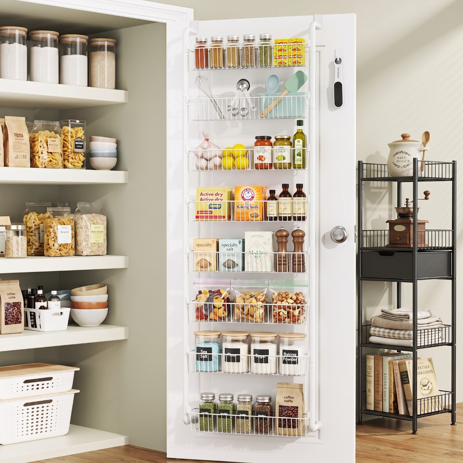 TEMU 6-tier And 8-tier Door Shelf Organizer - Heavy-duty Hanging Storage Rack For Bathroom, Kitchen, And Cabinet Use - Multiple Stylish Options In