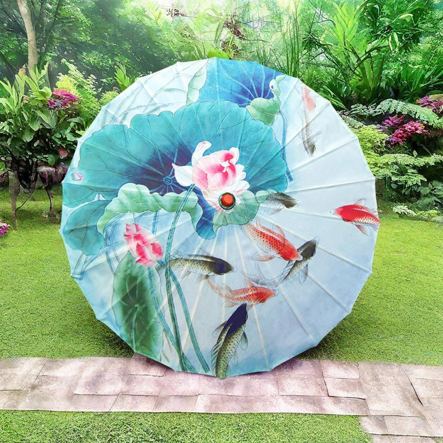 asian patio umbrella elegant chinese floral parasol lotus koi round