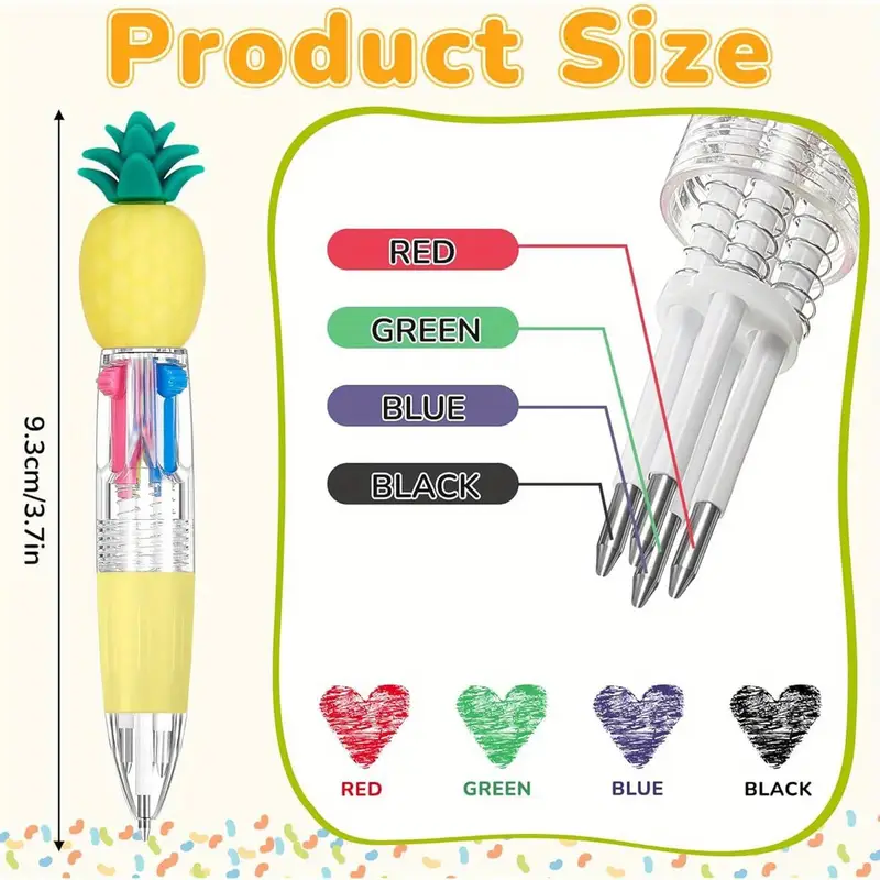 24pcs summer multicolor retractable ballpoint pens cute fruit flamingo cactus cartoon designs metal medium point ideal for birthdays hawaiian summer parties party favor pens design metal construction cute pens Product details 3