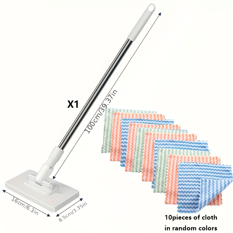 TEMU 11pcs (1 Mop Set  10 Random Color Cloths) Heavy-duty Hand-pressed Clip-on Mop, Suitable For Kitchen, Bathroom, Window And Floor Cleaning-