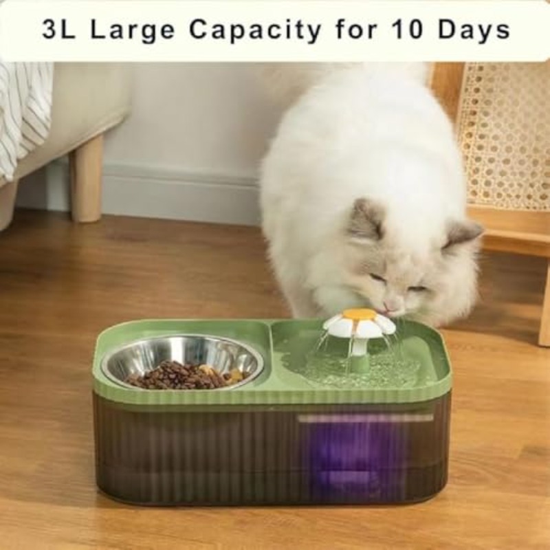 Cat Water Fountain and Food Bowl Ultra Quiet Pets Waters Dispenser with Smart Pump Automatic Pets Waters Fountain Dog Water Dispenser for Cats Kitty Dogs Multiple Pets