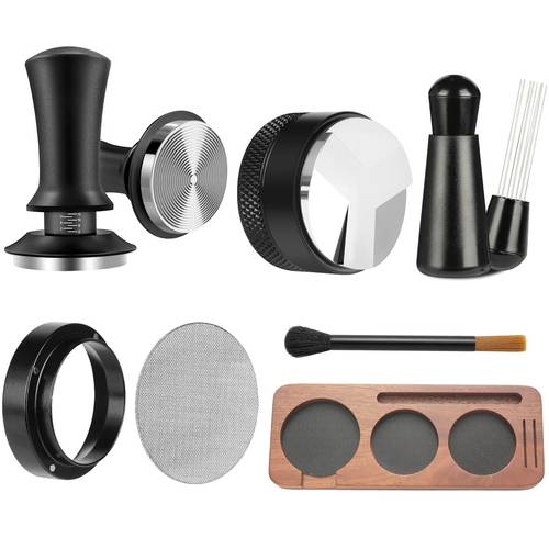 7pcs espresso additions espresso tamper tools coffee tamper with espresso tamping station stirrer distributor dosing funnel brush puck screen 53mm