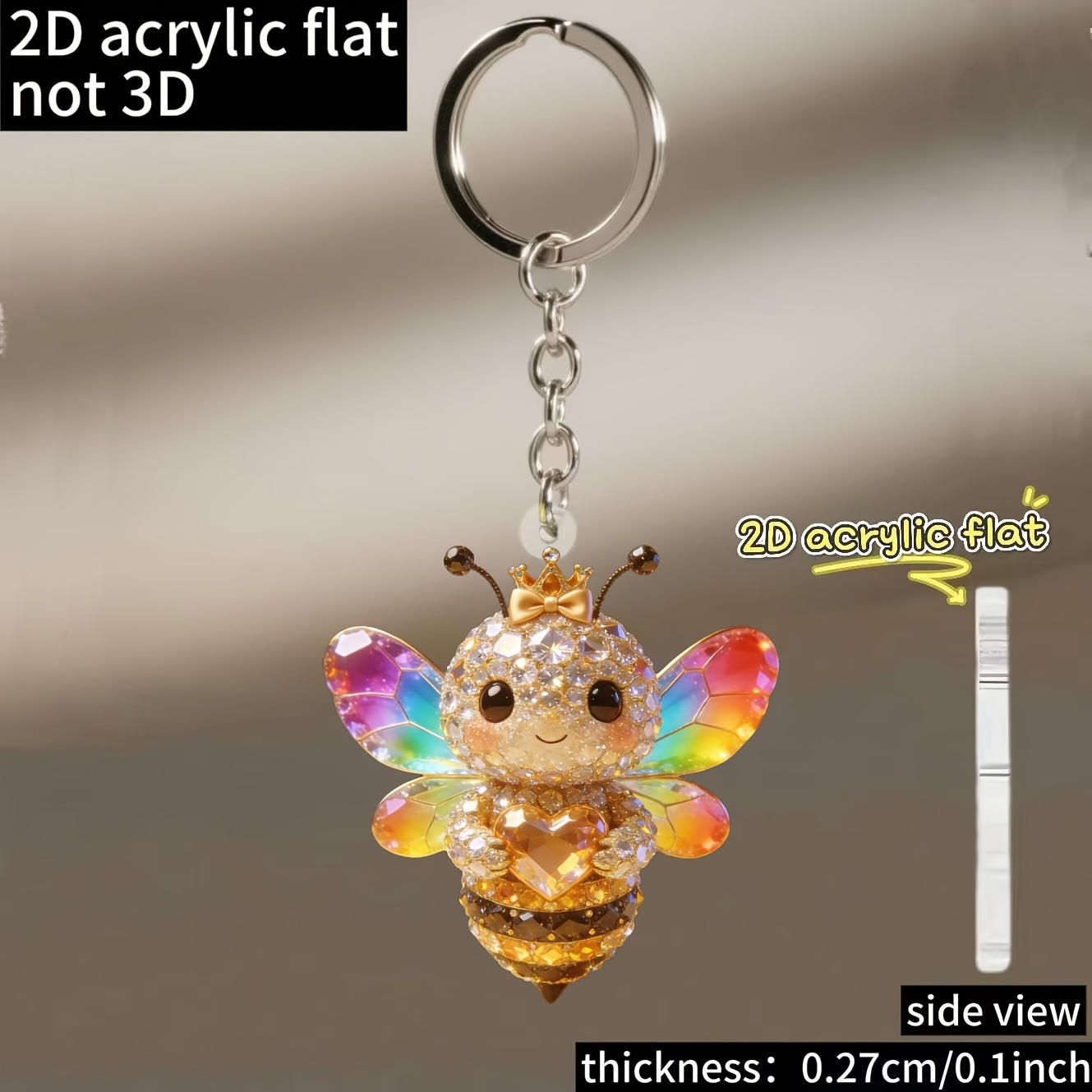 TEMU [2d Flat] 1pc, Acrylic Keychain, With Colorful Wings, Practical, Beautiful And Keychain, Key Chain, Holiday Gift Decoration Key Pendant, Car