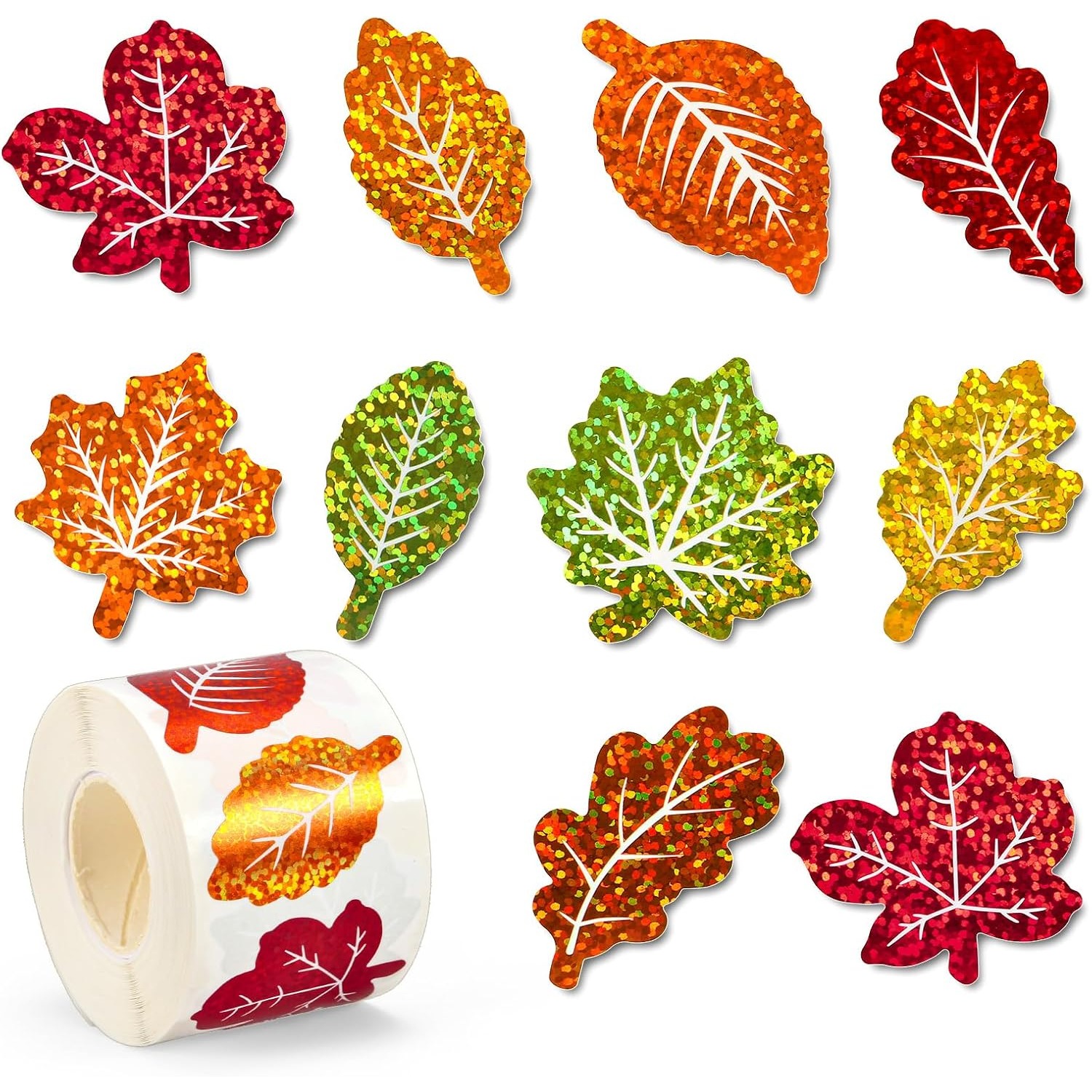TEMU 480pcs Fall Leaf Stickers Roll Holographic Seal Self-adhesive Stickers Sparkly Autumn Self-adhesive Decals Thanksgiving Envelope Journal For
